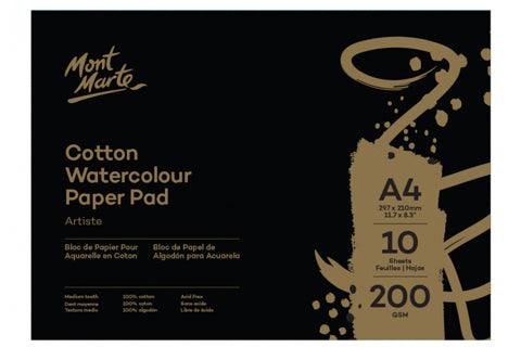 Artiste Cotton Watercolour Paper 200gsm A4 (11.7 x 8.3in) 10 Sheets